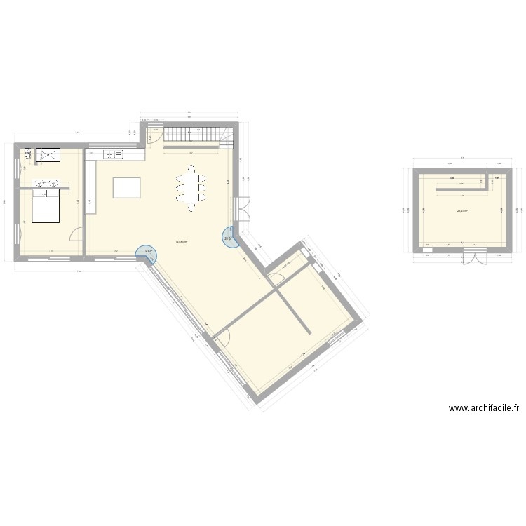 Alex plombier. Plan de 2 pièces et 46 m2