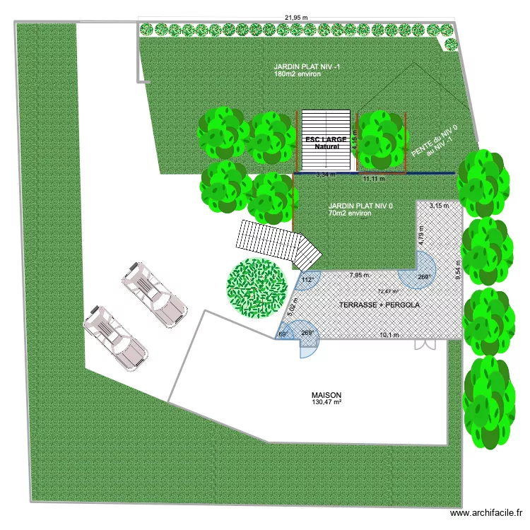 jardin. Plan de 2 pièces et 203 m²