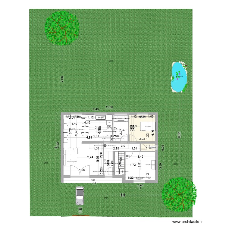 PLAN EXAT. Plan de 2 pièces et 12 m2