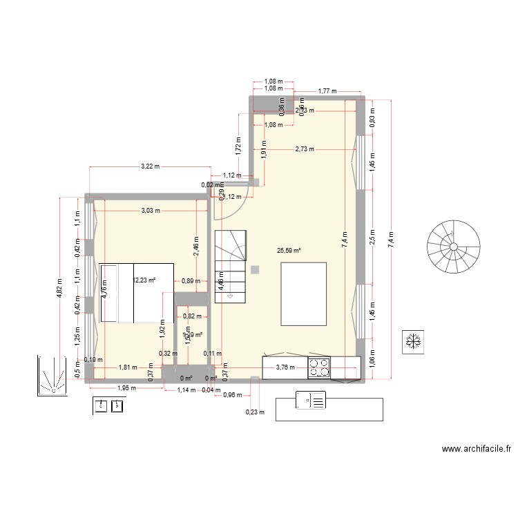 76 St Nicolas - R+4 - Aménagement. Plan de 3 pièces et 41 m2