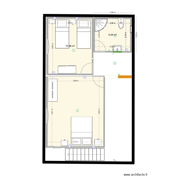pavillon 12. Plan de 3 pièces et 33 m2