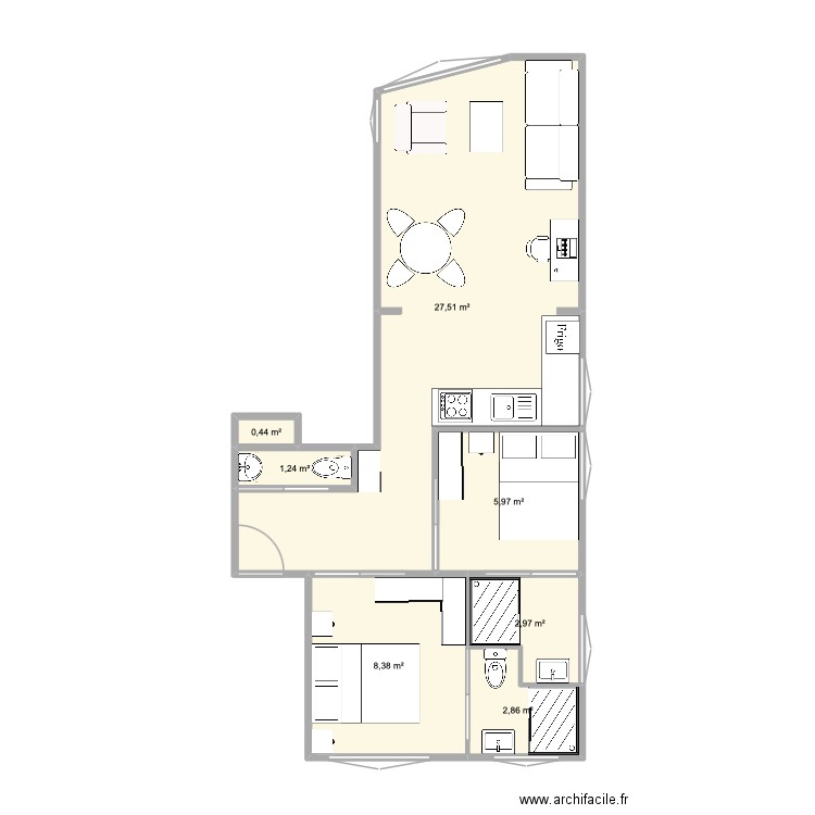 Baumettes Travaux. Plan de 7 pièces et 49 m2