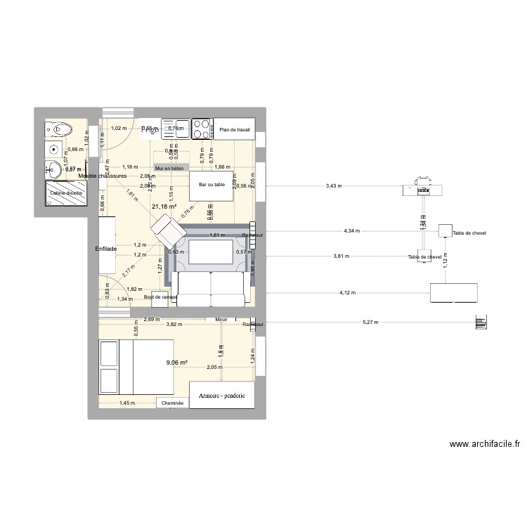 Cinquante2bis. Plan de 2 pièces et 30 m2