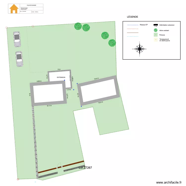 PLOUHINEC - PLAN DE MASSE jardin. Plan de 3 Pièces et 90 m²