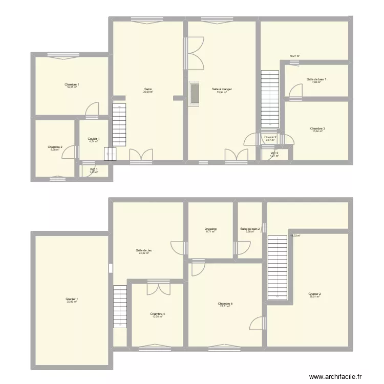 Bernay Villebert. Plan de 19  et 299 m²