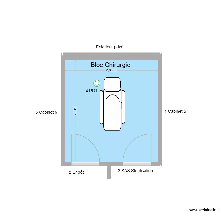 60708 Bloc Chirirgie. Plan de 1  et 8 m²