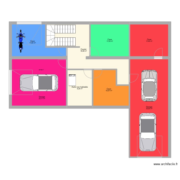 caves garages. Plan de 8 pièces et 130 m2