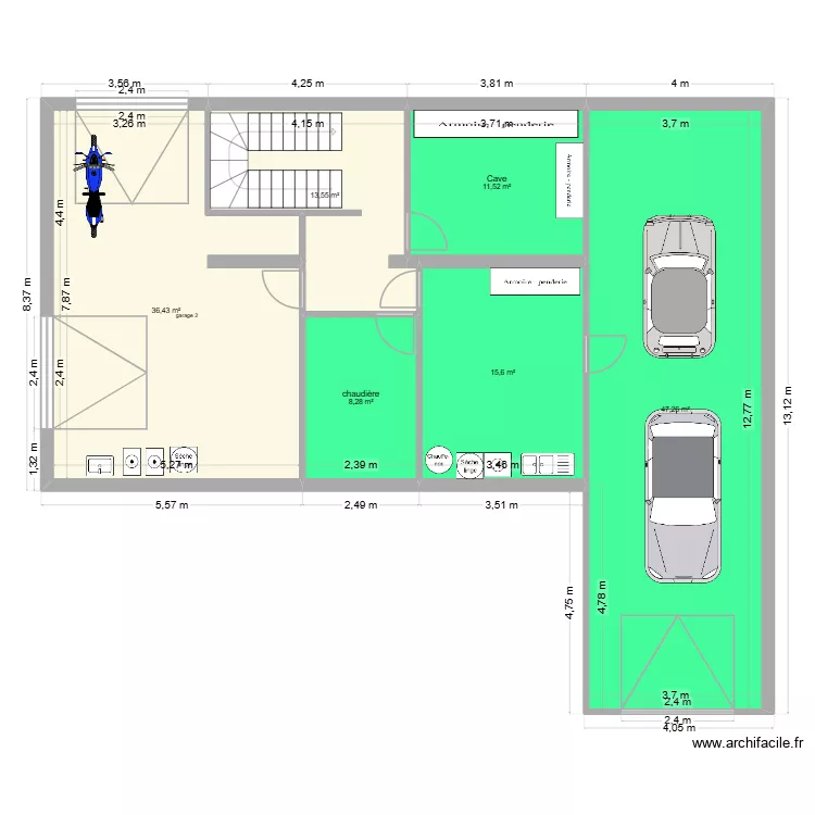 caves garages. Plan de 6  et 133 m²