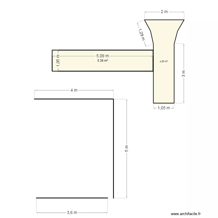 pav&eacute; caen. Plan de 1  et 5 m²