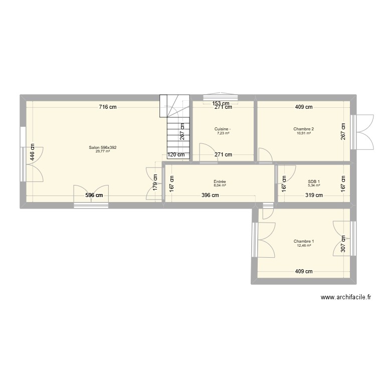 Cuisine. Plan de 6 pièces et 74 m2