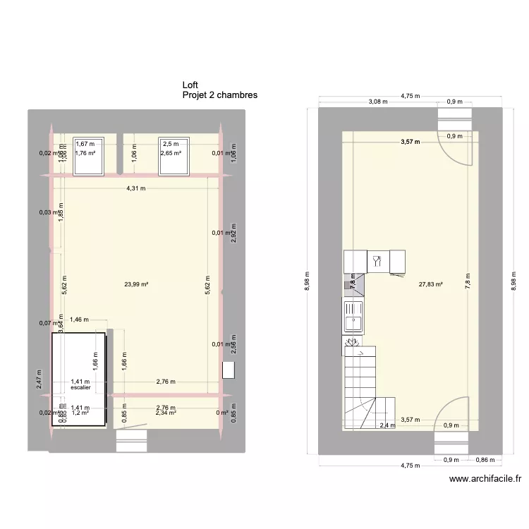 Loft  Surface bas et haut  1cH 18/01/26. Plan de 14 pièces et 60 m²