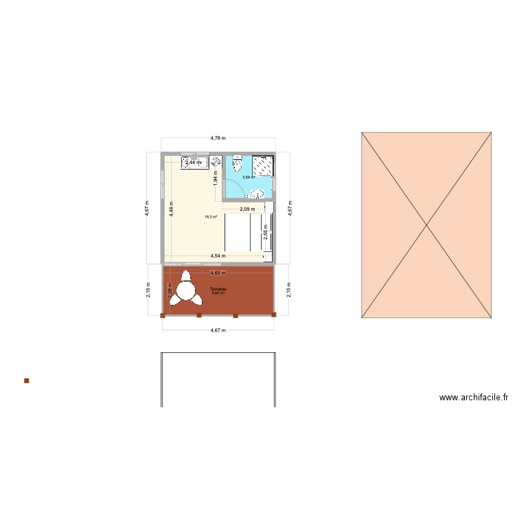 Plan Pascal V1. Plan de 3 pièces et 30 m2