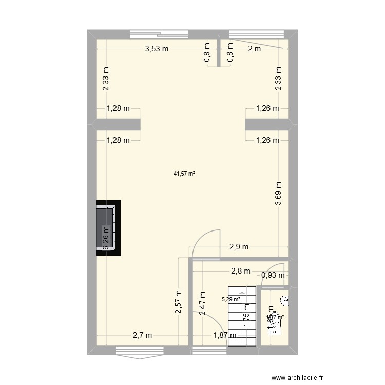 ROCHE 5 RDC actuel. Plan de 3 pièces et 48 m2