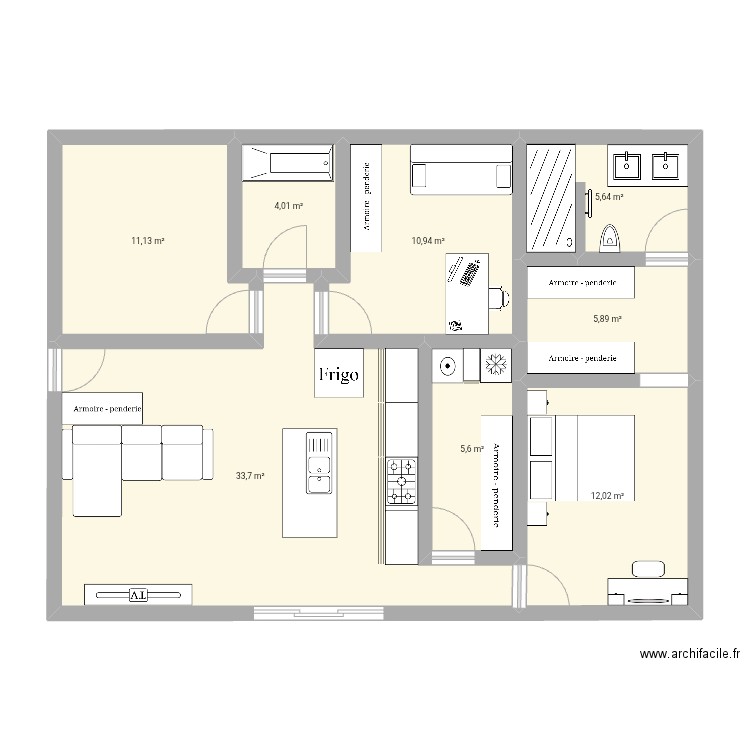 Maison. Plan de 8 pièces et 89 m2