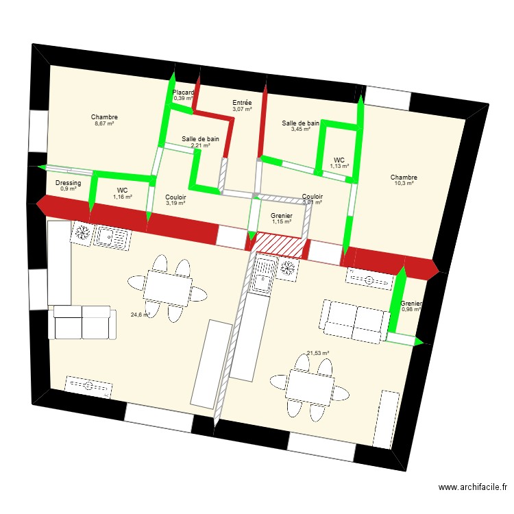 plan essai n3. Plan de 15 pièces et 86 m2