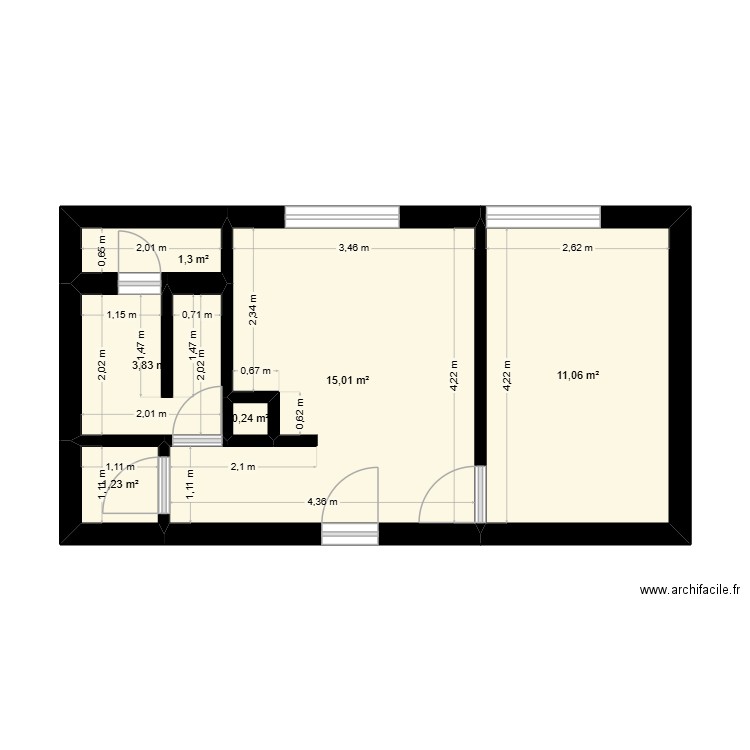 Appartement T2. Plan de 6 pièces et 33 m2