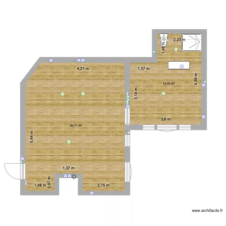 APPART sans meuble. Plan de 2 Pièces et 45 m² APPART sans meuble. Plan de 2 Pièces et 45 m²