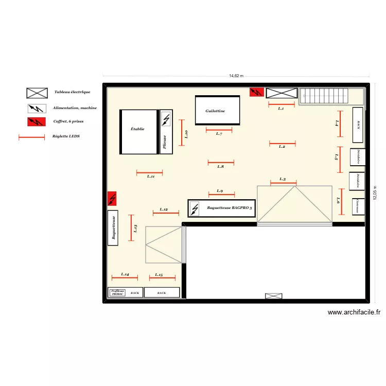 BOURGEOIS atelier zinguerie étage / Circuit éclairage. Plan de 3 Pièces et 290 m² BOURGEOIS atelier zinguerie étage / Circuit éclairage. Plan de 3 Pièces et 290 m²