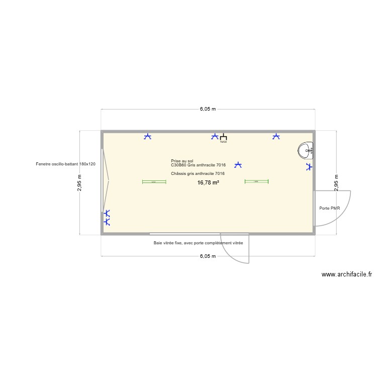 Isabelle. Plan de 1 pièce et 17 m2