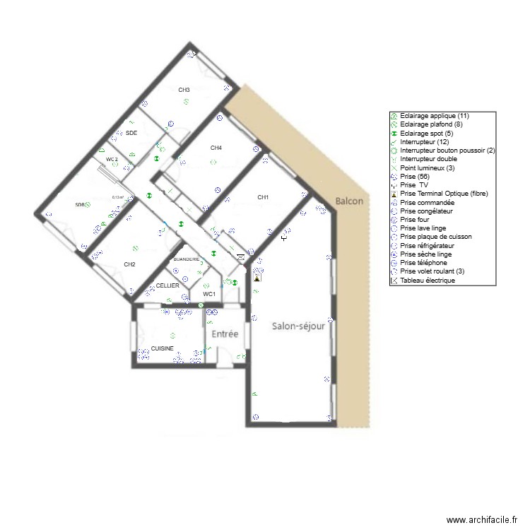 plan electrique app. Plan de 0 pièce et 0 m2
