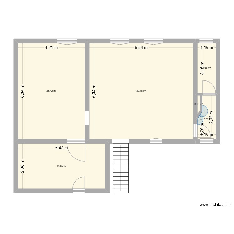 1er étage actuel. Plan de 6 pièces et 87 m2
