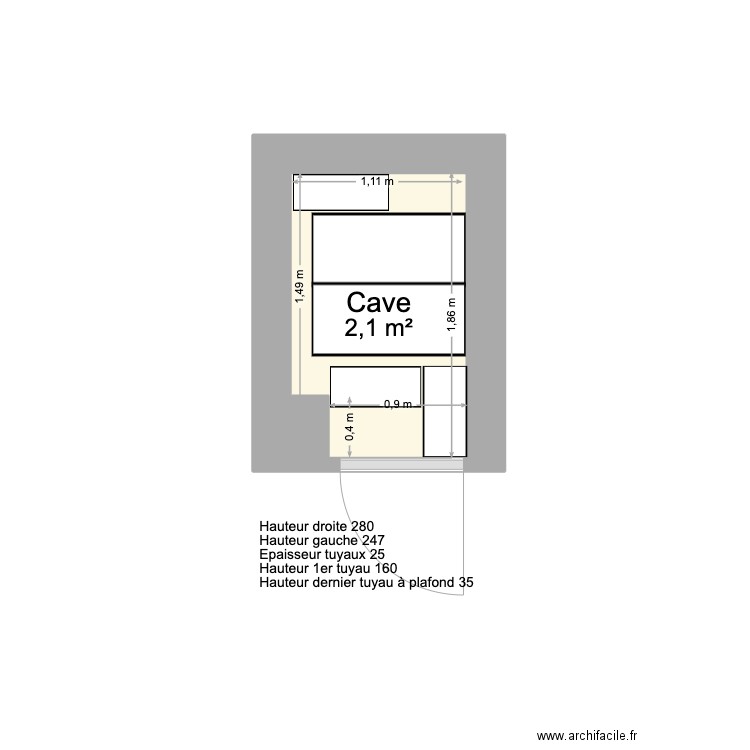 Cave Issy. Plan de 1 pièce et 2 m2