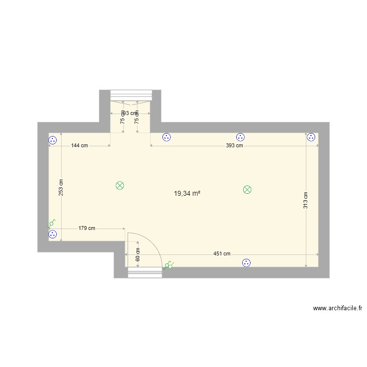 Chambre ouest. Plan de 1 pièce et 19 m2