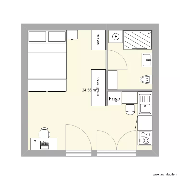 studio lot A. Plan de 1  et 25 m²