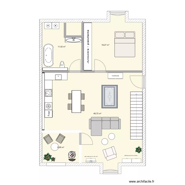 Wohnung Dana - Variante Salon unten. Plan de 4 Pièces et 85 m² Wohnung Dana - Variante Salon unten. Plan de 4 Pièces et 85 m²