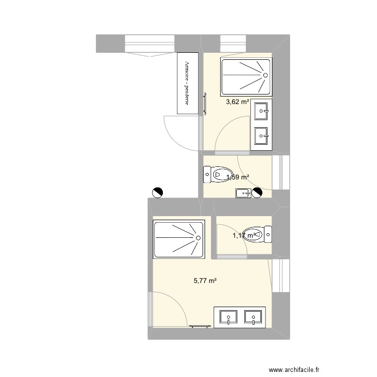 Sdb 1er. Plan de 4 pièces et 12 m2