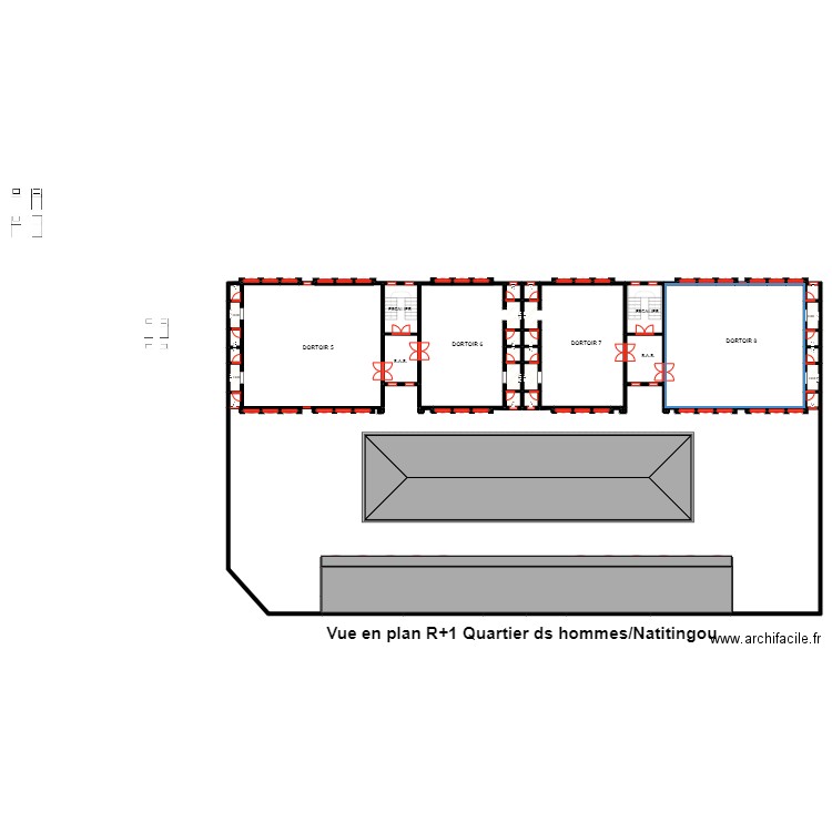 Vue en plan de l'Etage Quartier des hommes. Plan de 82 pièces et 836 m2