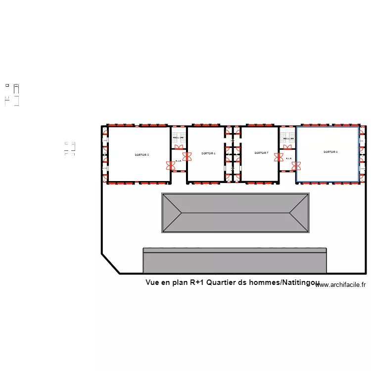 Vue en plan de l'Etage Quartier des hommes. Plan de 