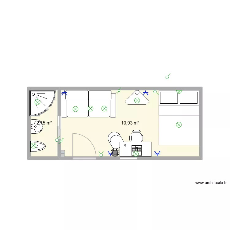 Container Abel. Plan de 2  et 13 m²