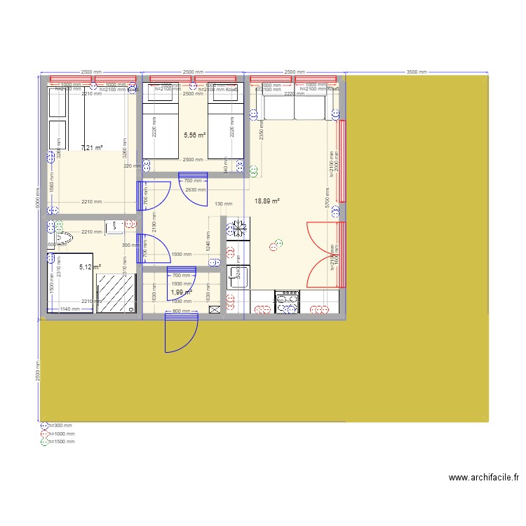 45 Дима роз. Plan de 6 pièces et 84 m2