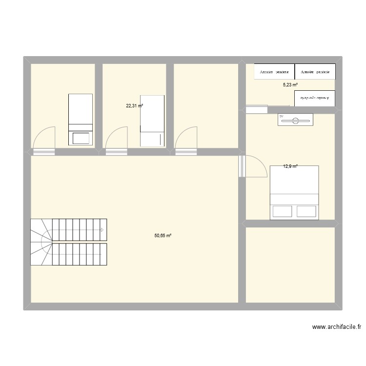 1er étage. Plan de 4 pièces et 91 m2