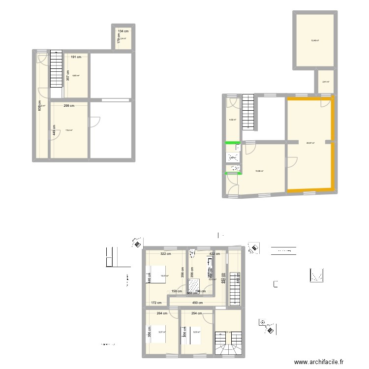 1er étage grande SDB. Plan de 15 pièces et 152 m2