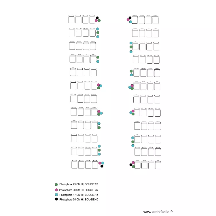 MISE EN PLACE CEREMONIE - BOUGIES ALLEE CENTRAL. Plan de 