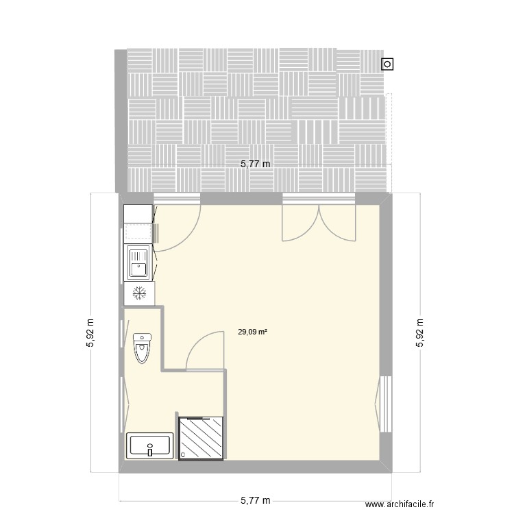 Plan dépendance. Plan de 1 pièce et 29 m2