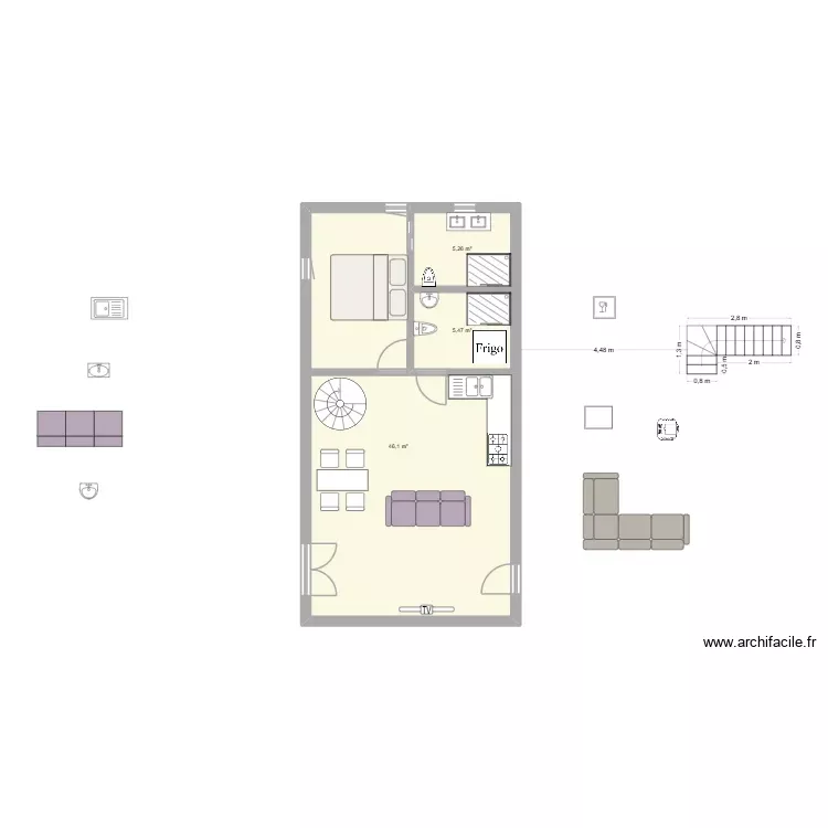 Pramagon 2. Plan de 3 Pièces et 57 m²