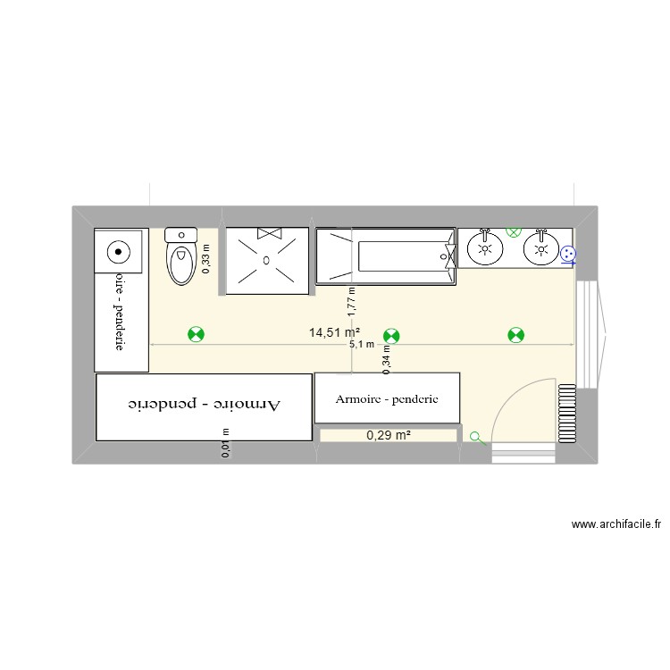 sdb paradis V8 bis. Plan de 2 pièces et 15 m2
