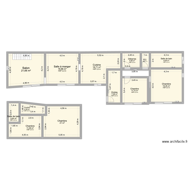 camblanes. Plan de 13 pièces et 154 m2