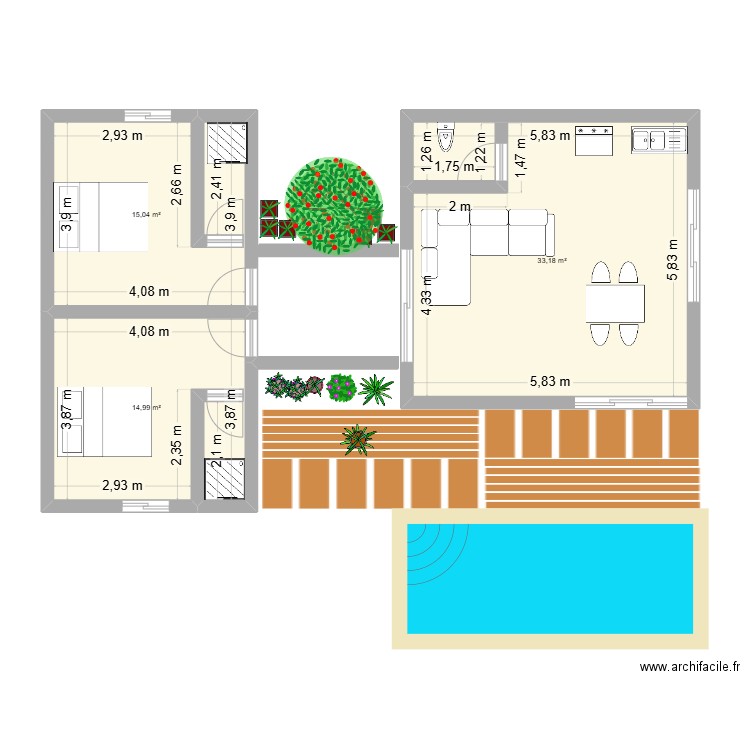C2 Phuket. Plan de 3 pièces et 63 m2