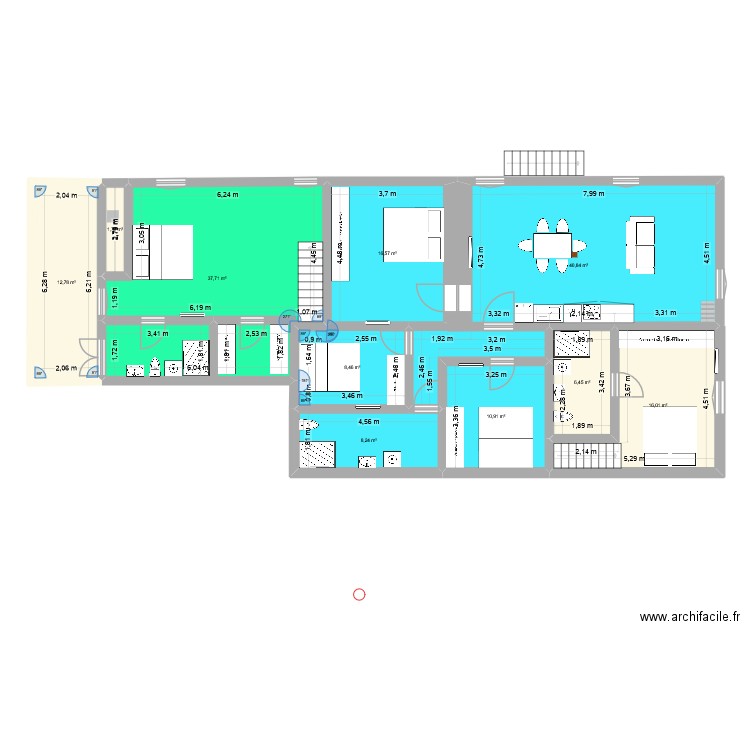 plan  étage V2. Plan de 10 pièces et 160 m2