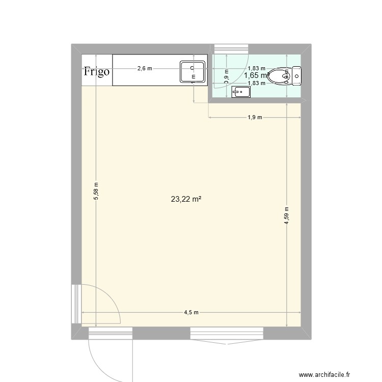 LE MEE FINAL. Plan de 2 pièces et 25 m2