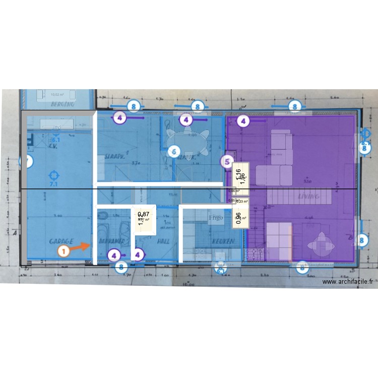 De panne Maison V12. Plan de 9 pièces et 74 m2