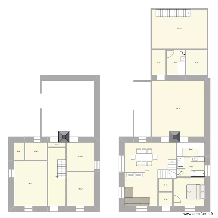 Maison 2. Plan de 18 Pièces et 199 m² Maison 2. Plan de 18 Pièces et 199 m²