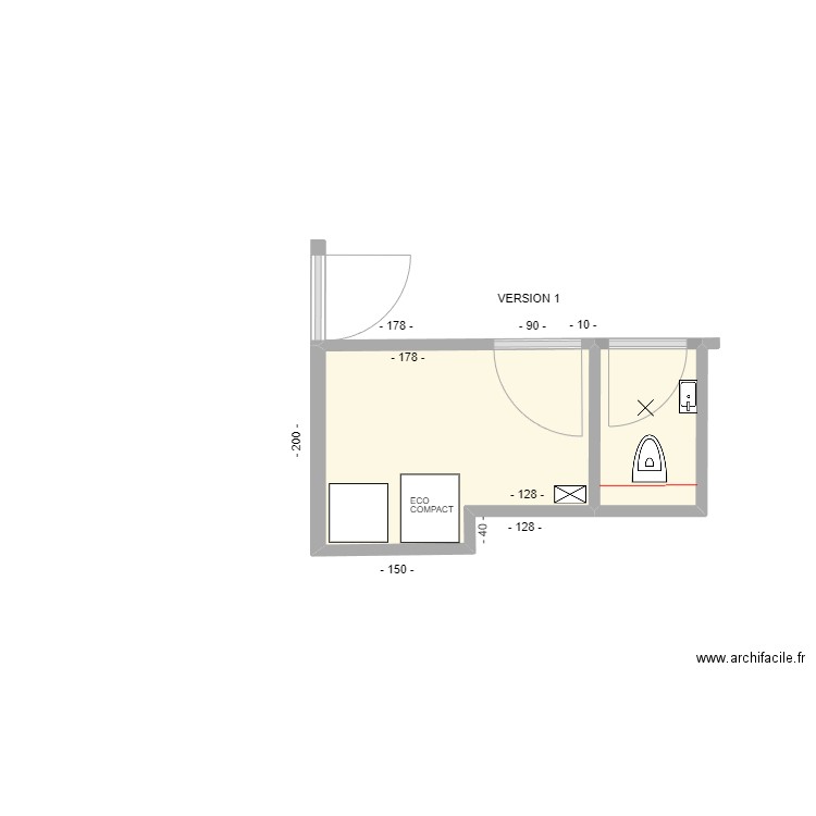 ETUDE BUANDERIE V1. Plan de 2 pièces et 7 m2
