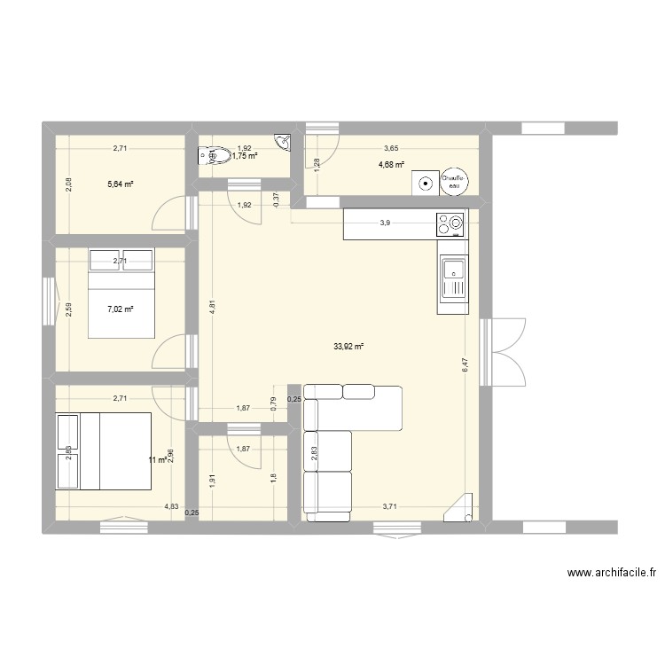 MOB BILIA. Plan de 6 pièces et 64 m2