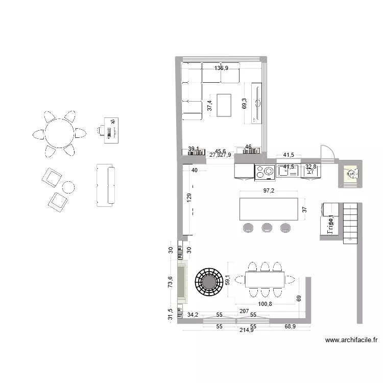RDC maison. Plan de 1  et 0 m²