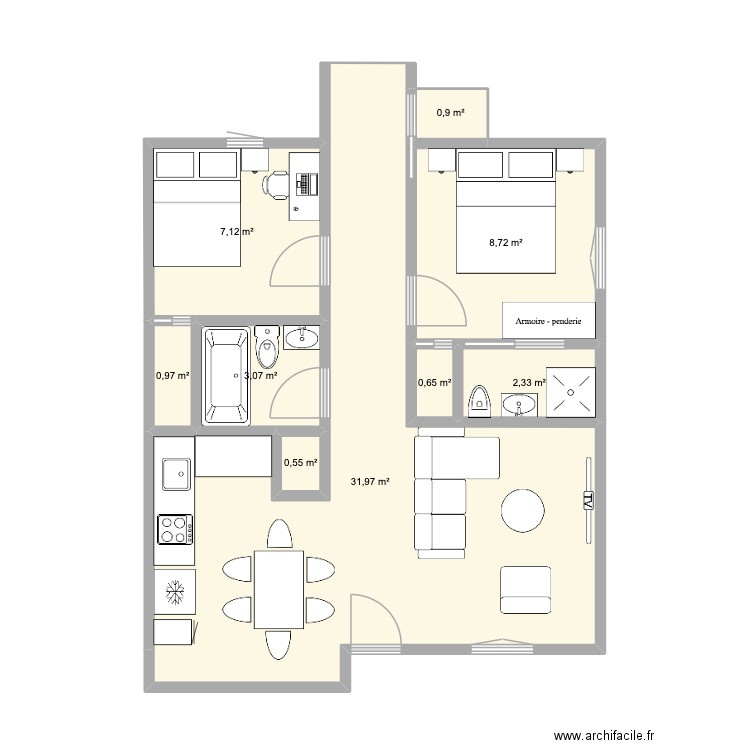 LG Plan RDC 1. Plan de 9 pièces et 56 m2